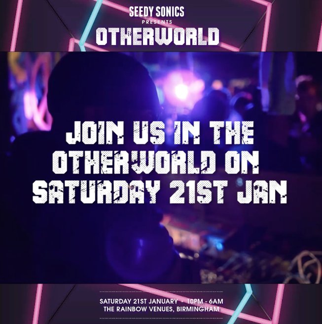 ⚠️️TICKETS GOING FAST⚠️️

Join us in the weird and wonderful Otherworld at <a href="/rainbowvenues/">The Rainbow Venues</a> next Saturday‼️️

seedysonics.com