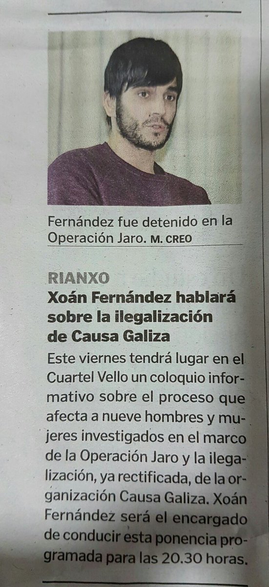 Coletivo_24J's tweet photo. RT RT HOJE às 20:30 h. tedes-nos no Quartel Velho de Rianxo a falar na operaçom política e judicial aberta contra o independentismo galego https://t.co/FrSVxQdEuL