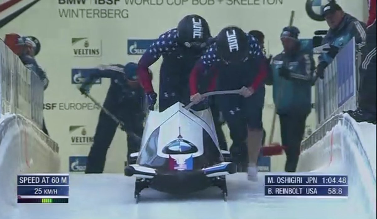 USABS's tweet photo. @breinbolt and @lagibbs84 push off the block in 5.67 for a run of 57.82. Currently in the lead with 13 sleds to go! https://t.co/sLHSw9DJcU