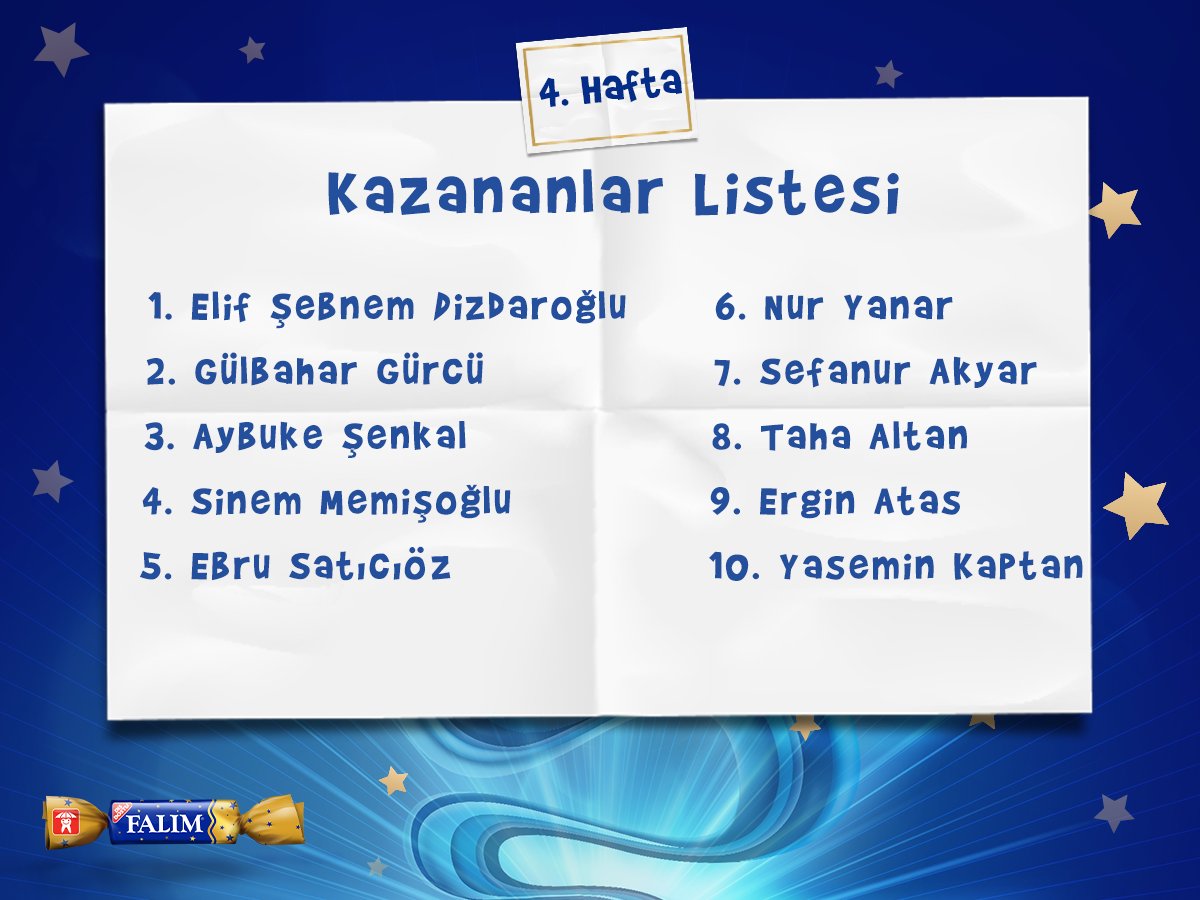 Karşınızda 4. haftanın kazananları... Siz de maninizi yazın, ödülleri kaçırmayın!
heristebifalimvar.com