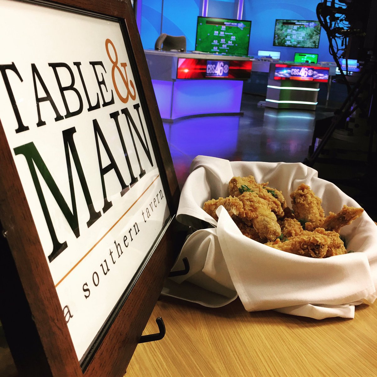 TableAndMain's tweet photo. Watch Chef Woolery Back at 12:30PM on @cbs46!! He is going to be talking about our famous chicken wings! https://t.co/tKa5WUzSSq