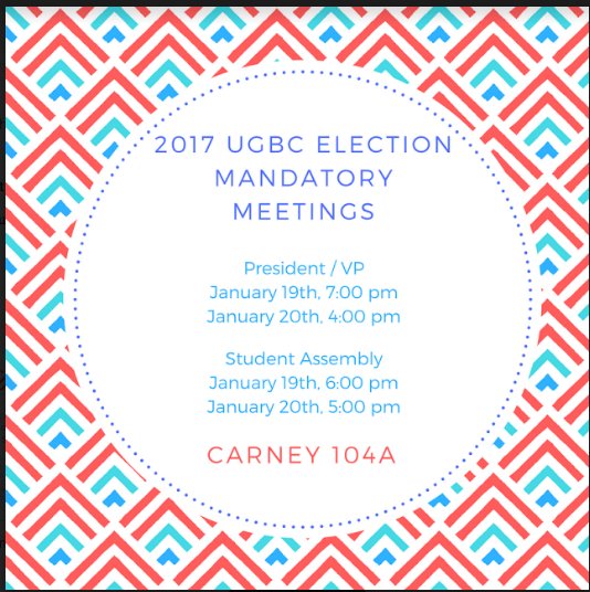 BCElectionsComm's tweet photo. Mark your calendars-- mandatory meeting dates for interested UGBC candidates are coming up fast! #UGBC #BCElections https://t.co/BxAucZkSEy