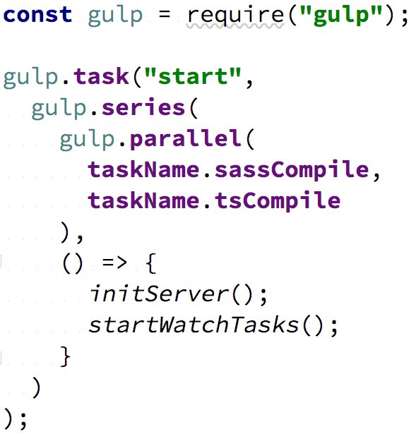 tonkotsuboy_com's tweet photo. 個人プロジェクトではGulpの次期バージョンv4.0を導入していますが、特に便利に思うのが次の2点。
・series、parallelを用いた直列・並列処理
・watch実行後に追加したファイルもwatch対象になる(v4未満では再度watchを実行) #Gulp #Gulp4 https://t.co/36WbbX7jJF