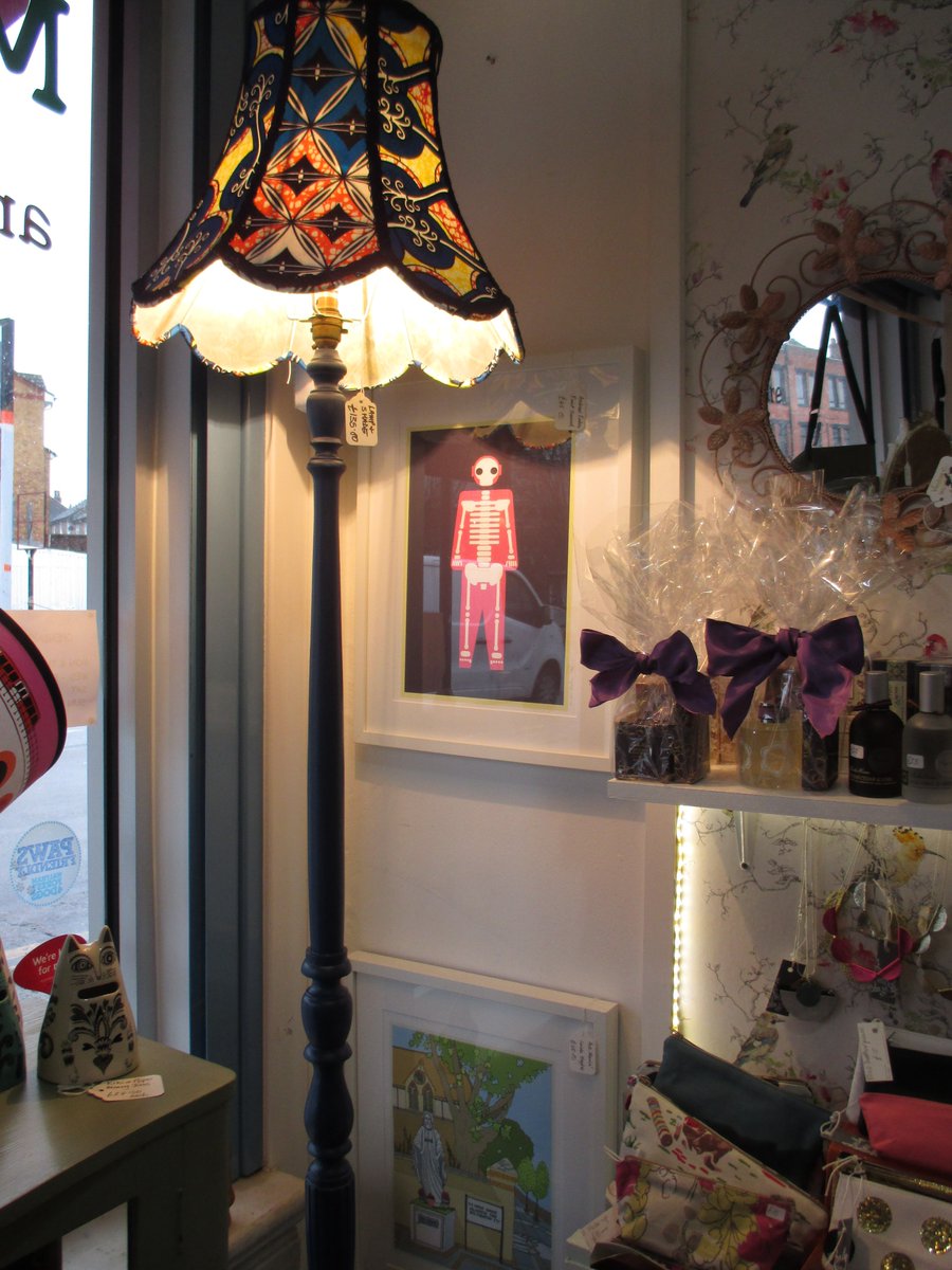 No70HoeSt's tweet photo. Upcycled lampstand & shade covered with colourful African fabric, now displayed in shop #ighting #upcycle #reloved #shoplocal https://t.co/67cRA66z1A