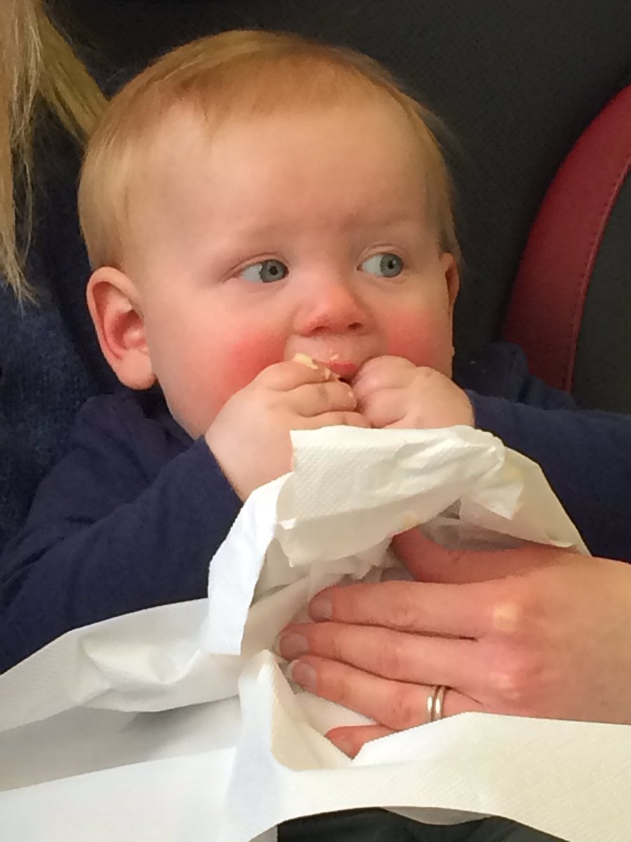 Enjoying his first <a href="/Virgin_TrainsEC/">VTEC is now LNER</a> train ride making a mess in first class <a href="/BethHenzell1/">Beth Hemming</a>