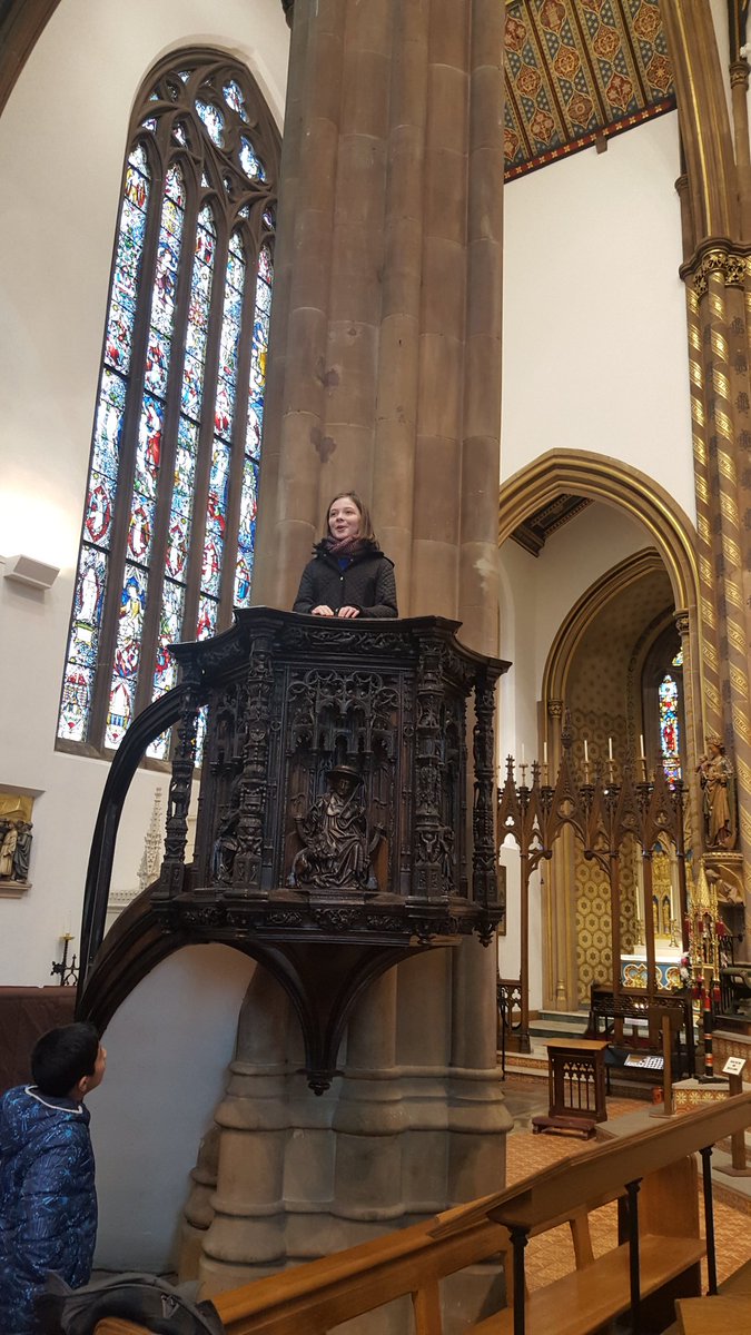 AbbeyPrimary's tweet photo. #Y5 are discovering how speaking from the pulpit sounds in the church @StChadsBirm  #multifaithweek #confirmationprep https://t.co/Lcckh3zjd4