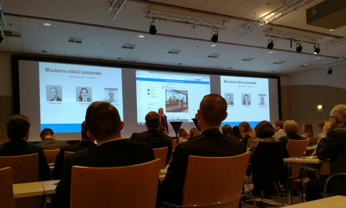 Optimiry's tweet image. @SuomenEkonomit Uravalmentaja Arja Parpalan vinkkejä kuuntelemassa #intro2017 #ytimessäosaaminen