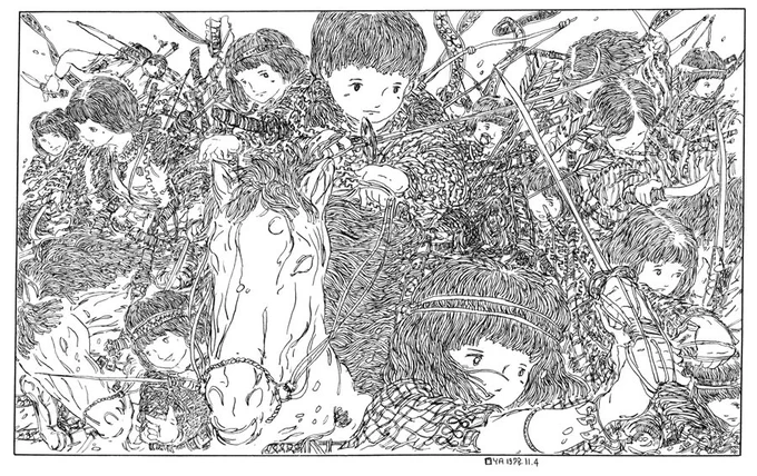 今から39年前の1978年、まだ大学生だった頃、『未来少年コナン』の初放映時、ヒロインのラナに思い入れ、徒然なるままにラナをモデルに描いた少女戦士が、なぜかナウシカを彷彿させる絵になった。自分にとって「闘う少女」という創作の系譜の始まりがラナでありナウシカだったのだ。 