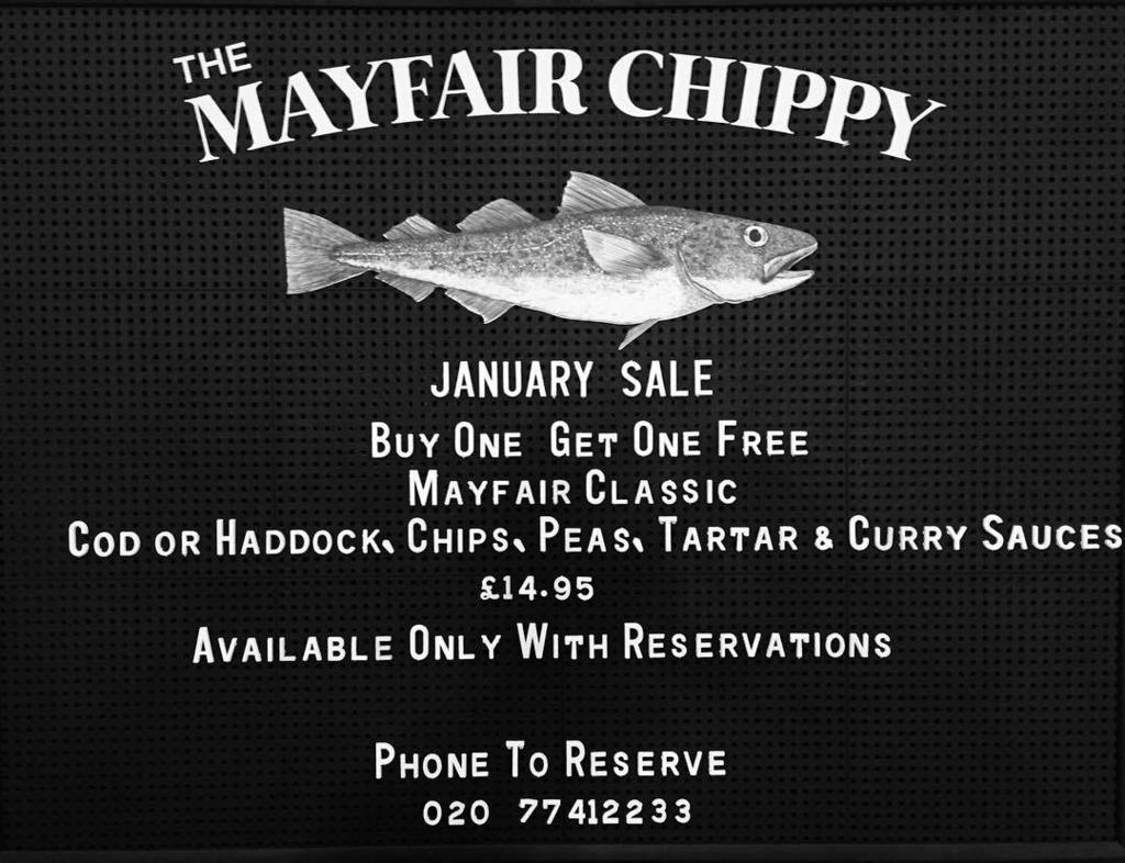 MayfairChippy's tweet image. #JanuarySale #FreeFish&amp;amp;Chips #Mayfair #MayfairChippy #ComfortFood #Foodie