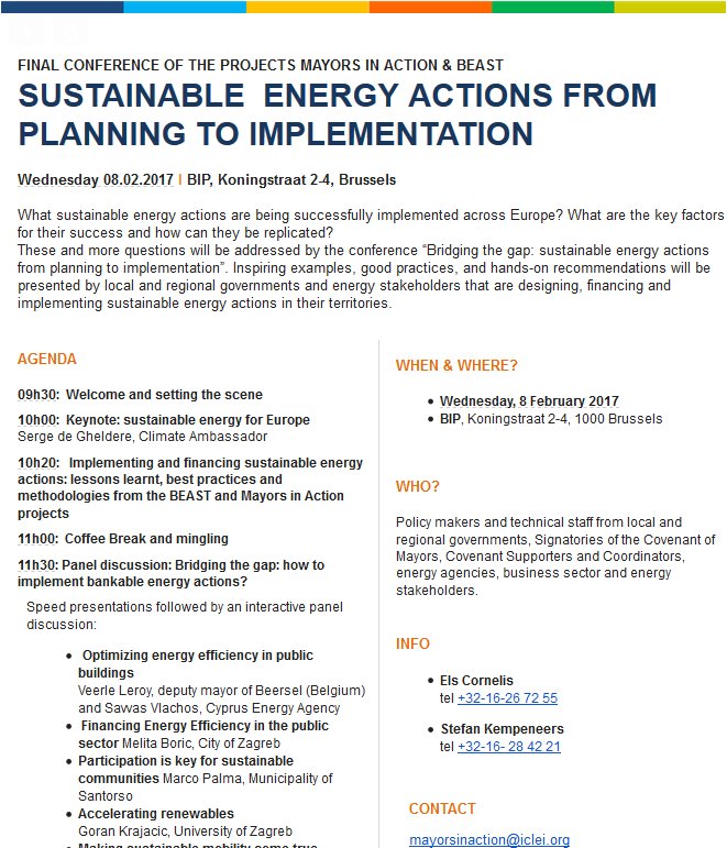 MayorsInAction's tweet photo. Final conference - Sustainable #Energy Actions from planning to implementation 
8 February, Brussels https://t.co/RM9uMcUtZX