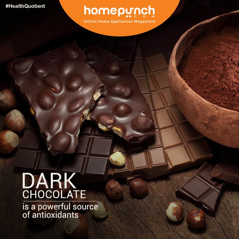 Homepunch's tweet photo. #HealthQuotient
Chocolates aren’t always bad. 
Dark #chocolate is a good source of #antioxidants. https://t.co/Qb7W6LaJVz