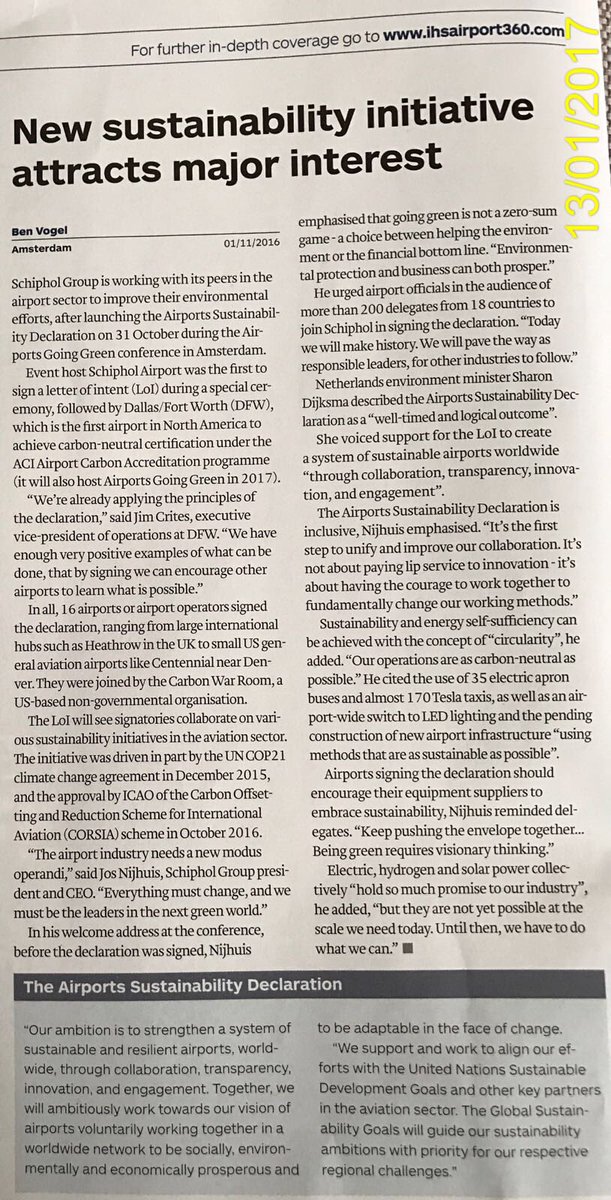 denisepronk's tweet photo. Interesting read about #AGG2016.Our CEO stated "The airport industry needs a new modus operandi, we must be the leaders in next green world" https://t.co/C3FzqeZklH