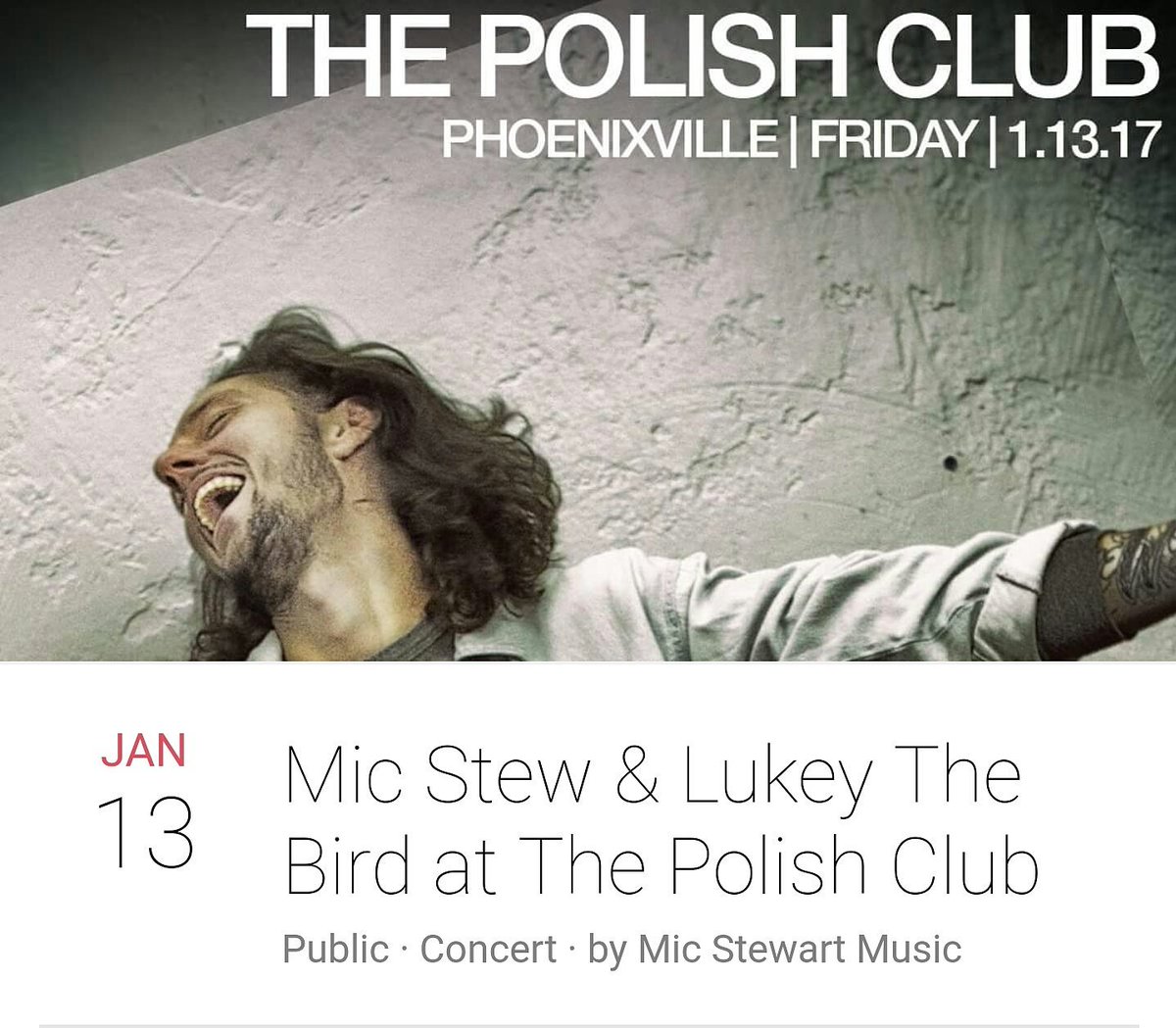 Fastbreakrecord's tweet photo. Tonight! @MicStewartMusic #phoenixville #polishclubshows #integritytattoo https://t.co/J1tq2bQltC
