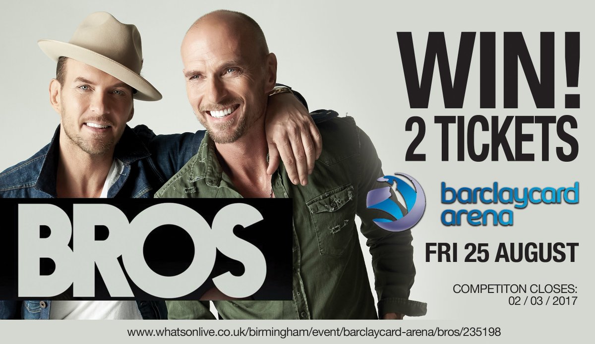 WhatsOnBrum's tweet photo. #WIN!
2 TICKETS to see Bros featuring @mattgoss + @LukeGoss at @BcardArena 25 Aug. Simply RT before 2/3 to enter! https://t.co/IIa6F60jWX