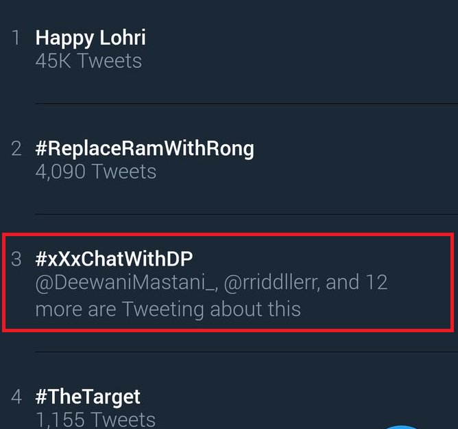 DeepikaPFC's tweet photo. Hope you all enjoyed the #xXxChatWithDP!😃 Here is a screencap of it trending earlier in India! (tfs @ChotiDeepu) https://t.co/2VIVtE9e8a