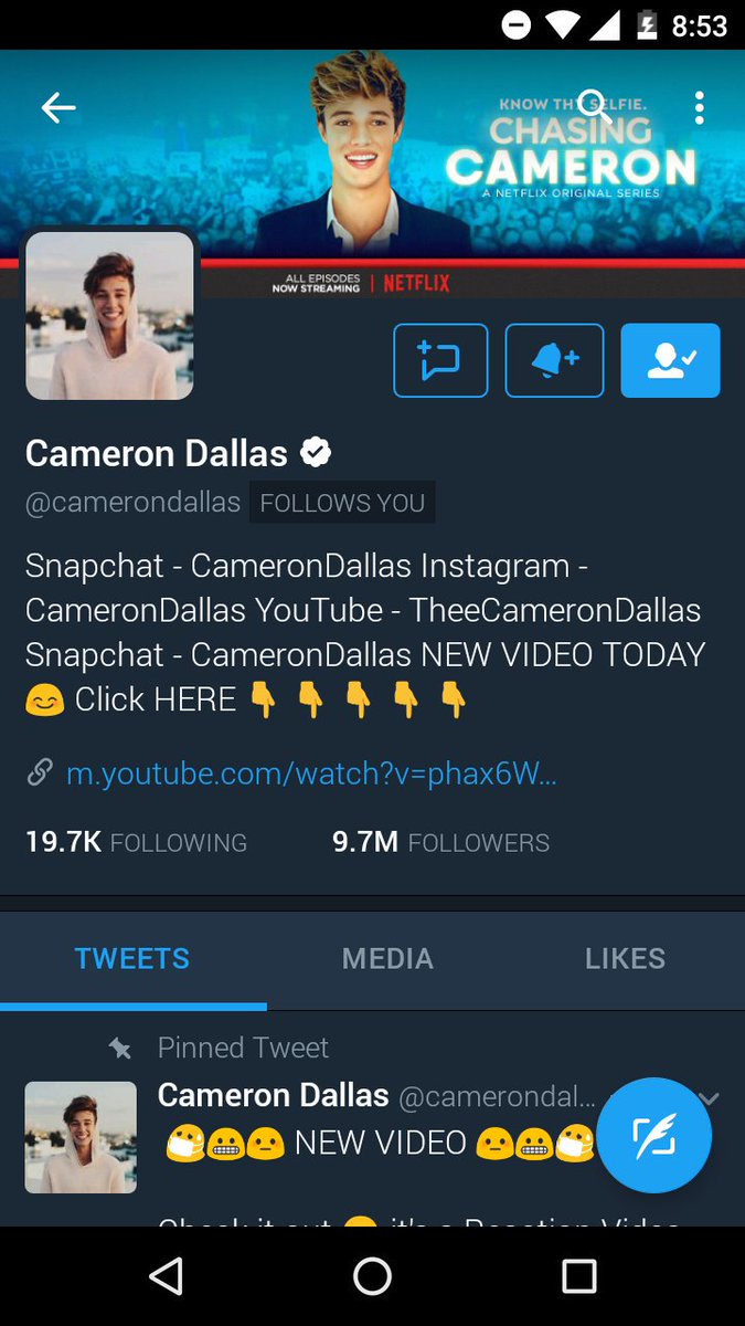 KasssMahone's tweet photo. @camerondallas RETWEET FOR GOOD LUCK #ChasingCameronNetflix https://t.co/mgX995rkVP
