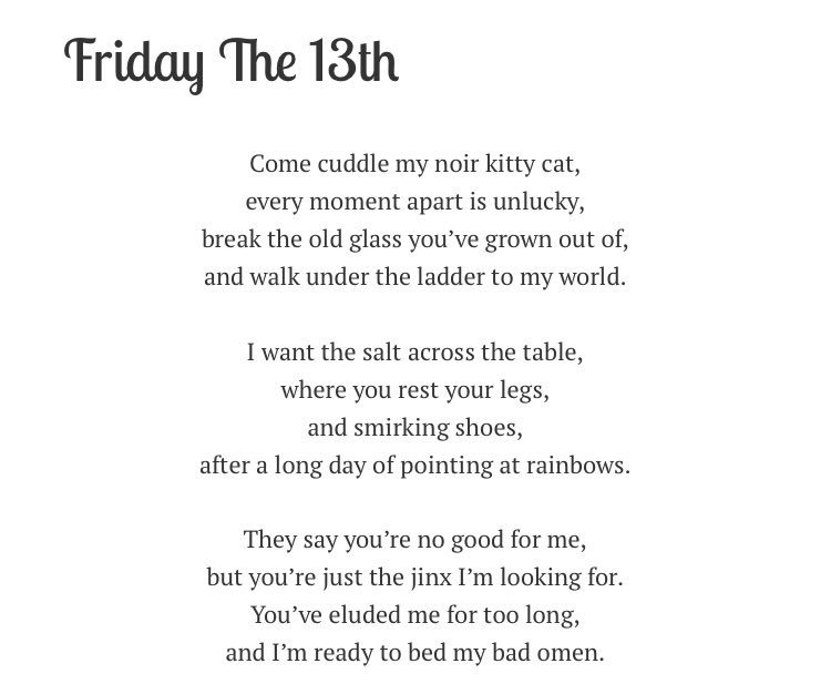 MissJSquared's tweet photo. Happy Friday The 13th 😘 #Poetry https://t.co/7TeYHPMOkj
