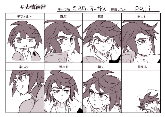 三日月が全然描けなくなっていたのでテンプレお借りして表情練習しました(゜-゜)怯えるってのはさすがに描けなかったな・・。 
