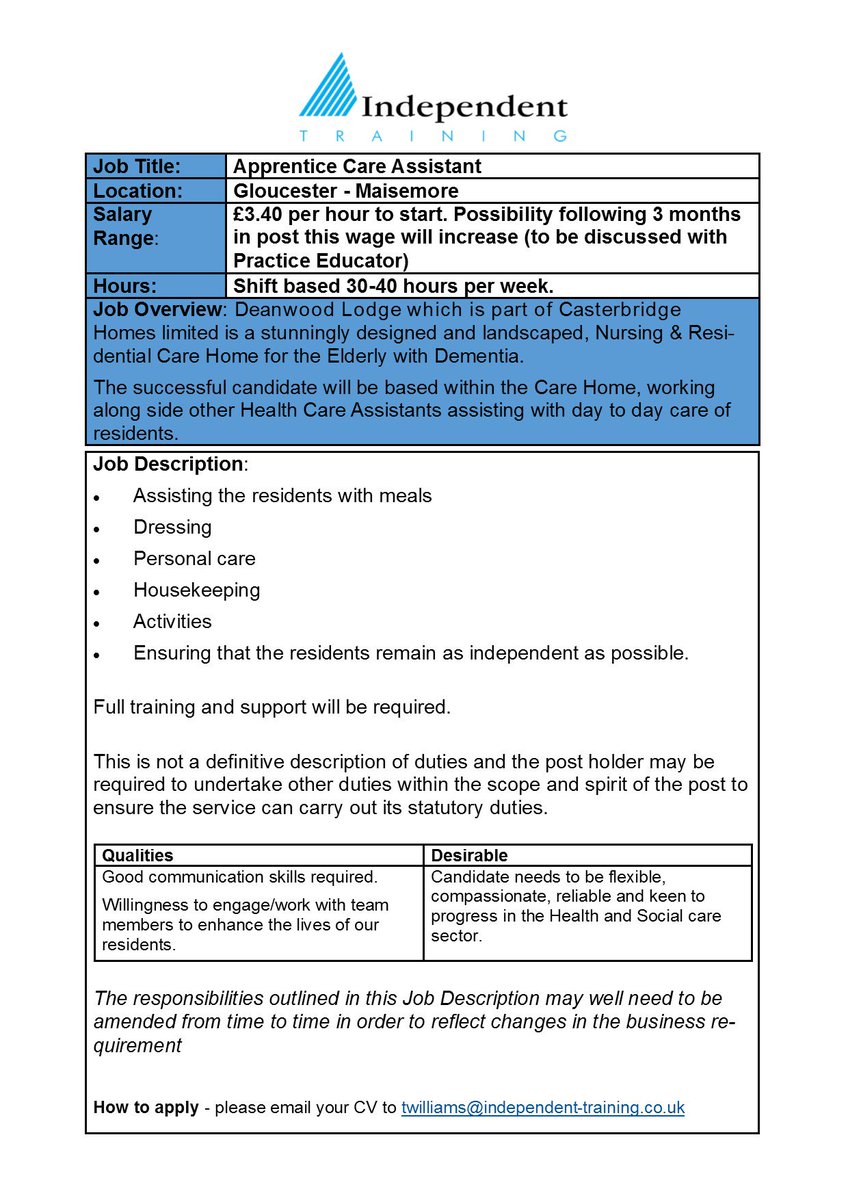 IndepTraining's tweet photo. We have a fantastic Apprenticeship opportunity! The employer is looking to interview next week so send in your CV now! #apprenticeships https://t.co/wKz5muU0Bk
