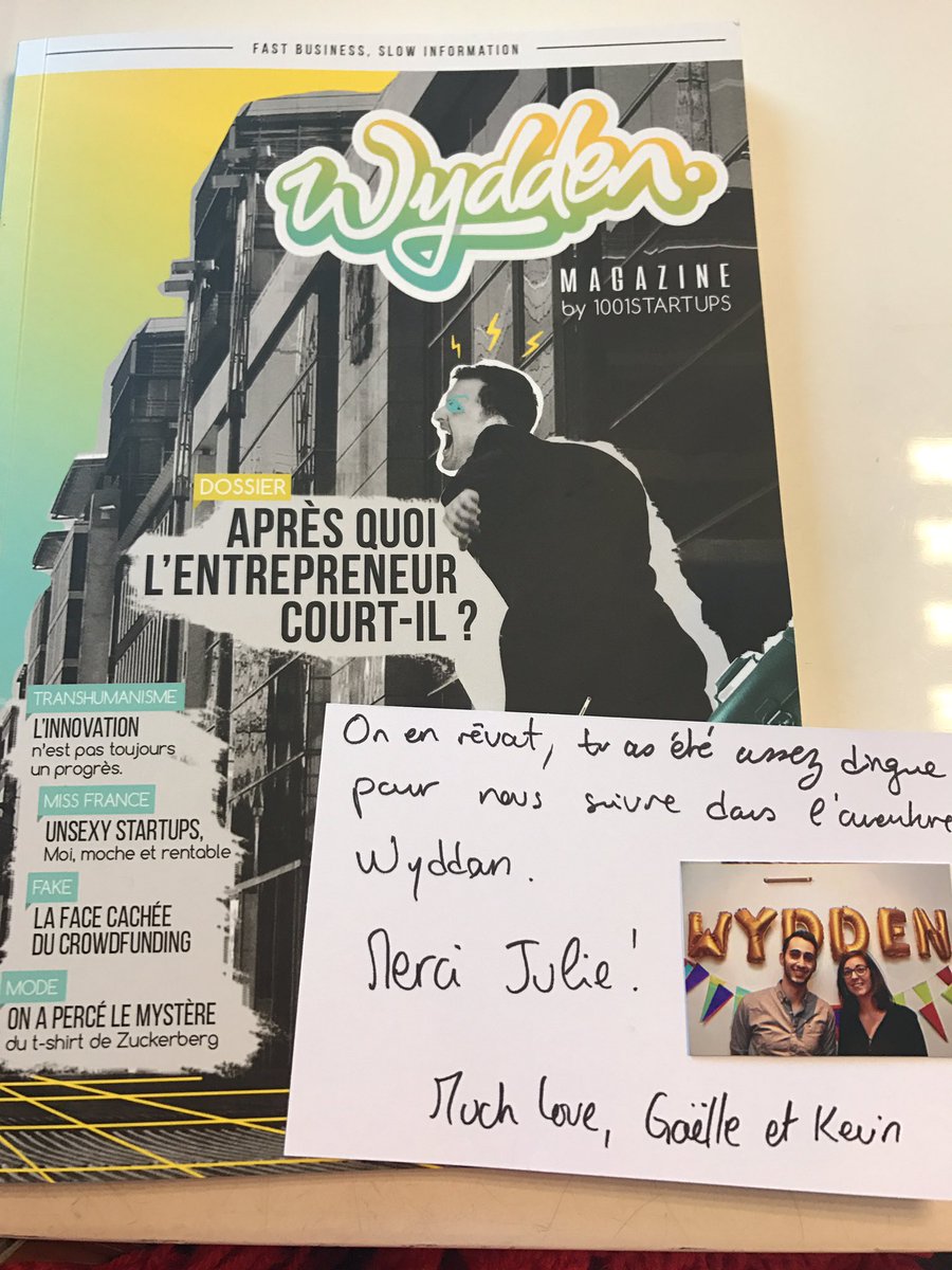 JulieFul13's tweet photo. #newsmag #startup Bienvenue à #wydden! Merci à @1001_startups pour la qualité des sujets ! Bravo @GaelleOttan @BressonKevin https://t.co/U9GWZYg7jz