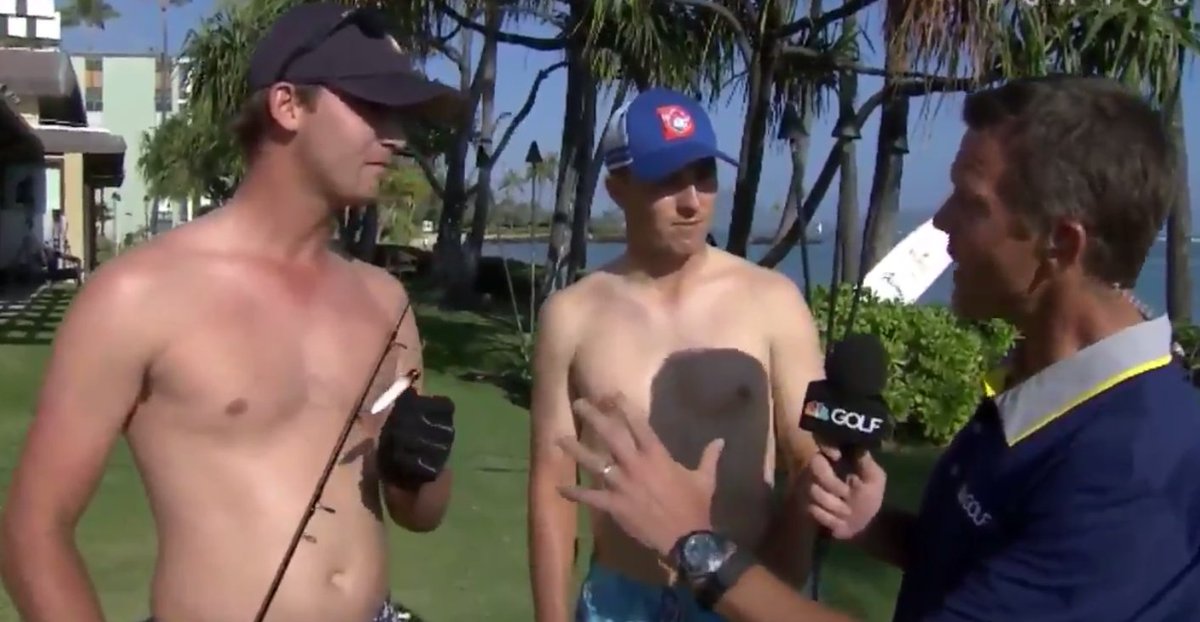GolfDigest's tweet photo. Spieth and Smylie did a shirtless interview before hopping into a kayak: https://t.co/ZsVs1Em3Mw https://t.co/HJAafVFGZm