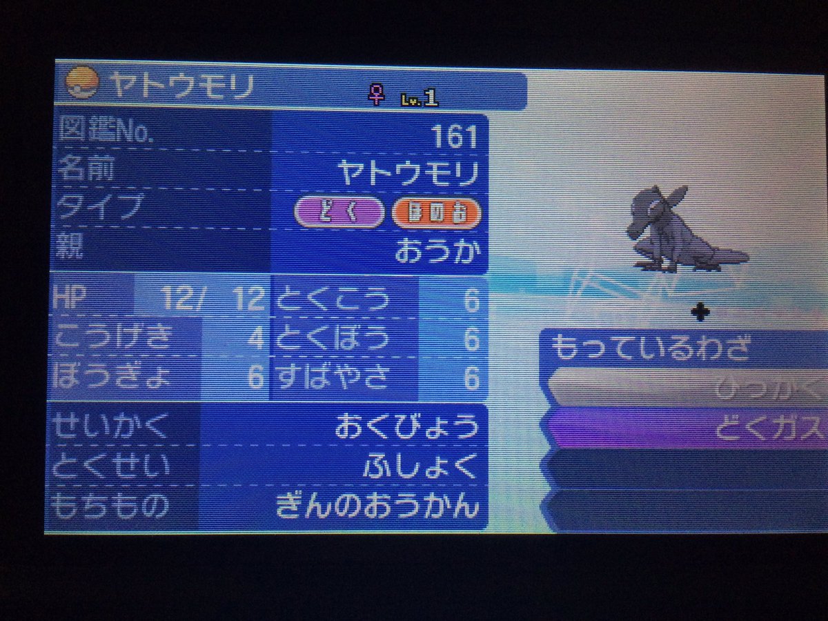 おうか Ohka 企画 先週配信できなかったお詫びの配布 めざぱ氷のヤトウモリちゃんです ぎんのおうかん持たせるのでbの個体値が気になる方は投与してあげてね 参加方法 フォロー Rt 締切 1 14 23 59まで ポケモン ヤトウモリ めざ氷