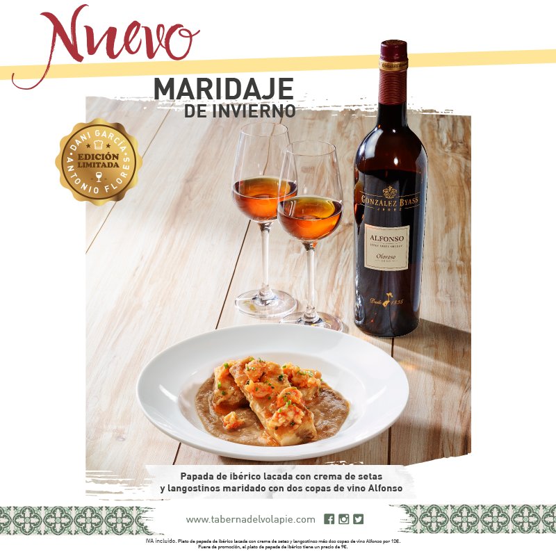 TabernaVolapie's tweet photo. ¡Disfruta nuestro nuevo maridaje, edición limitada del dos estrellas Michelin @danigarcia_ca  y del afamado enólogo Antonio Flores! https://t.co/TAKfEo5Coc
