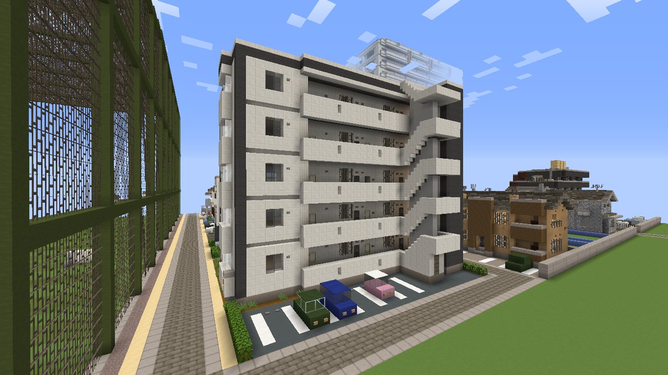 ぐすたふ マイクラ Sur Twitter 佐山市にて 低層マンションを建築しました 四角形を元にしつつも豆腐っぽくならないように仕上げてみたつもりです Rt建築１８件目