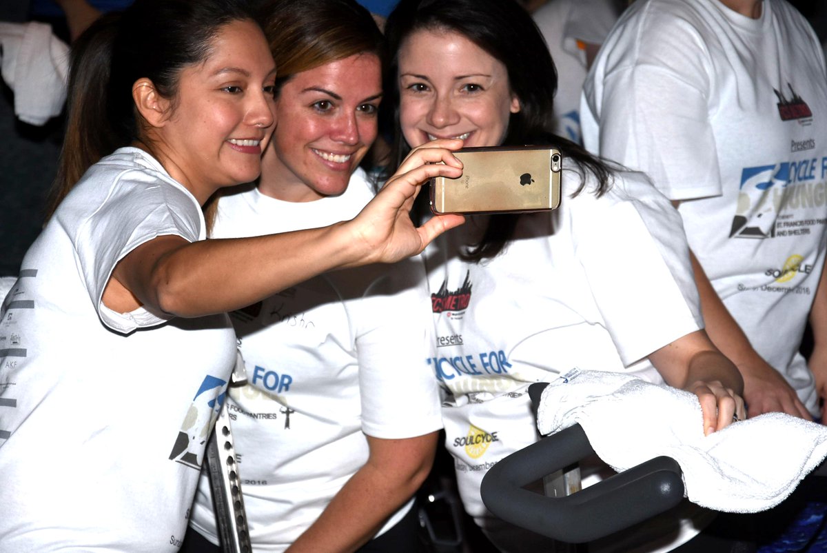 CycleForHunger's tweet image. &quot;1-2-3! SELFIE!&quot; We ❤️ this candid moment of @InesRosales, Honorary Co-Chair, capturing a #selfie at #SpinForHunger 2016! 📸 #FlashbackFriday
