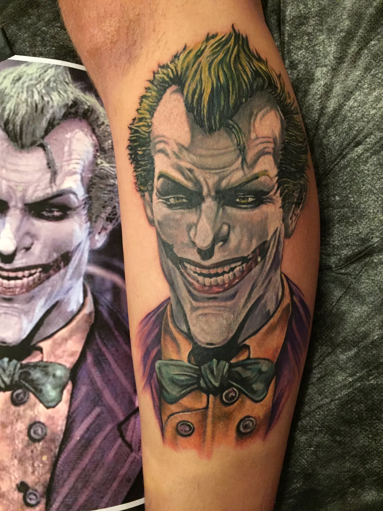 High Voltage Tattoo on X: "Finished! Incredible Arkham Asylum: Joker by the amazing @artofkevinlewis! #highvoltagetattoo #tattootime https://t.co/iz1SBKOs7b" / X