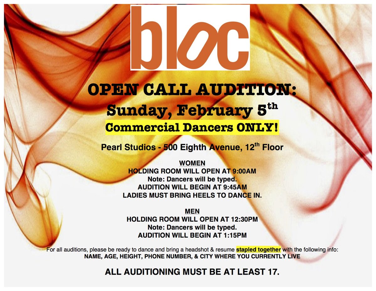 Bloc Nyc Talent Agency On Twitter We Re Having An Audition