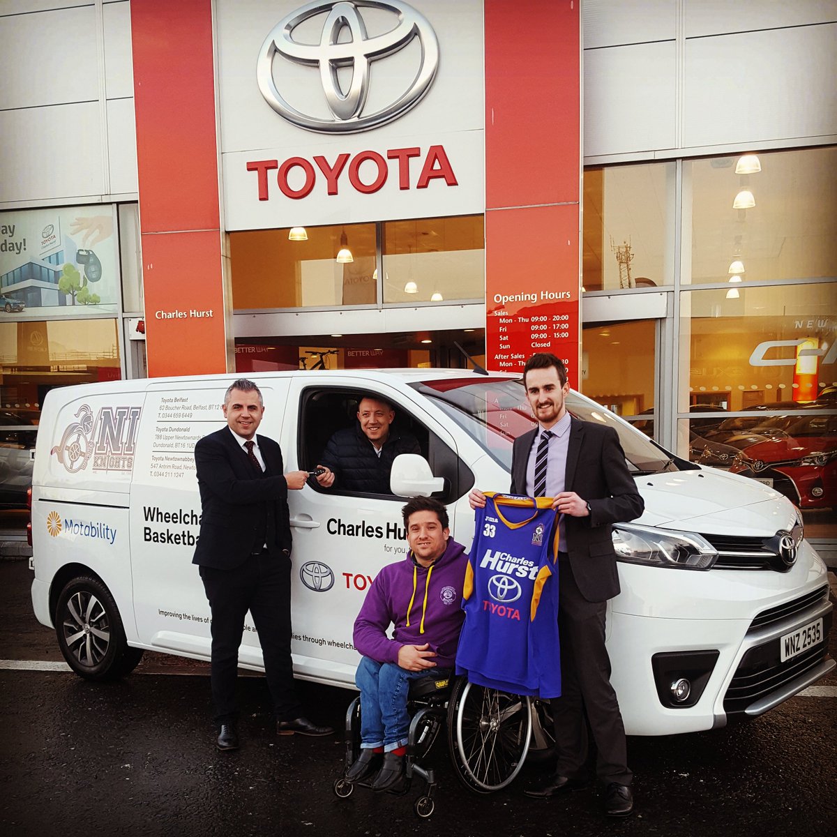 The Knights Wheelchair Basketball Team collecting their brand new Proace and showing us their new kits, courtesy of Charles Hurst Toyota.