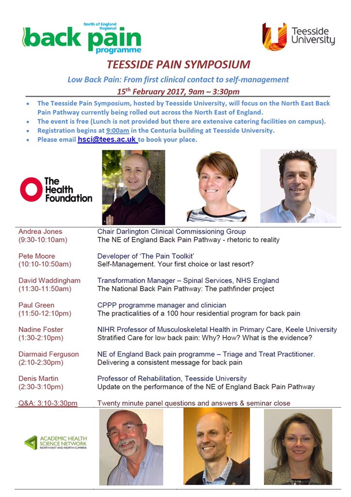 NoEbackpain's tweet photo. Check out our Pain Symposium - it's free so book soon through hsci@tees.ac.uk https://t.co/jfFD1Nftur