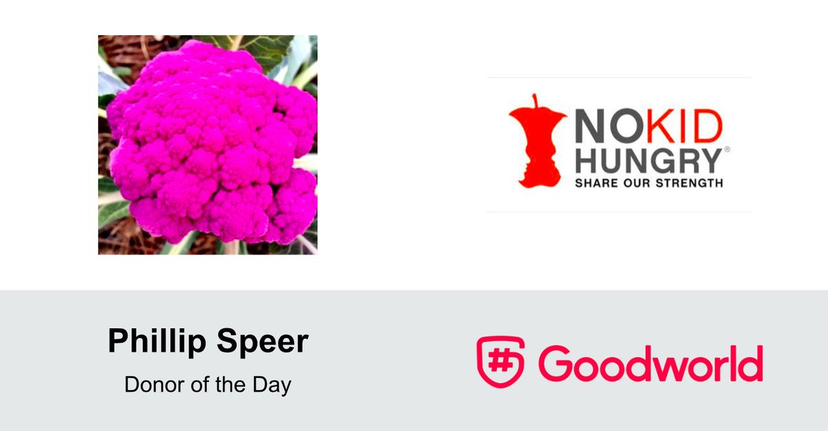 Congrats to #DonoroftheDay, <a href="/PhilipSpeer/">Philip Speer</a>! Your contribution to <a href="/nokidhungry/">No Kid Hungry</a> supports the end of child hunger in the US.