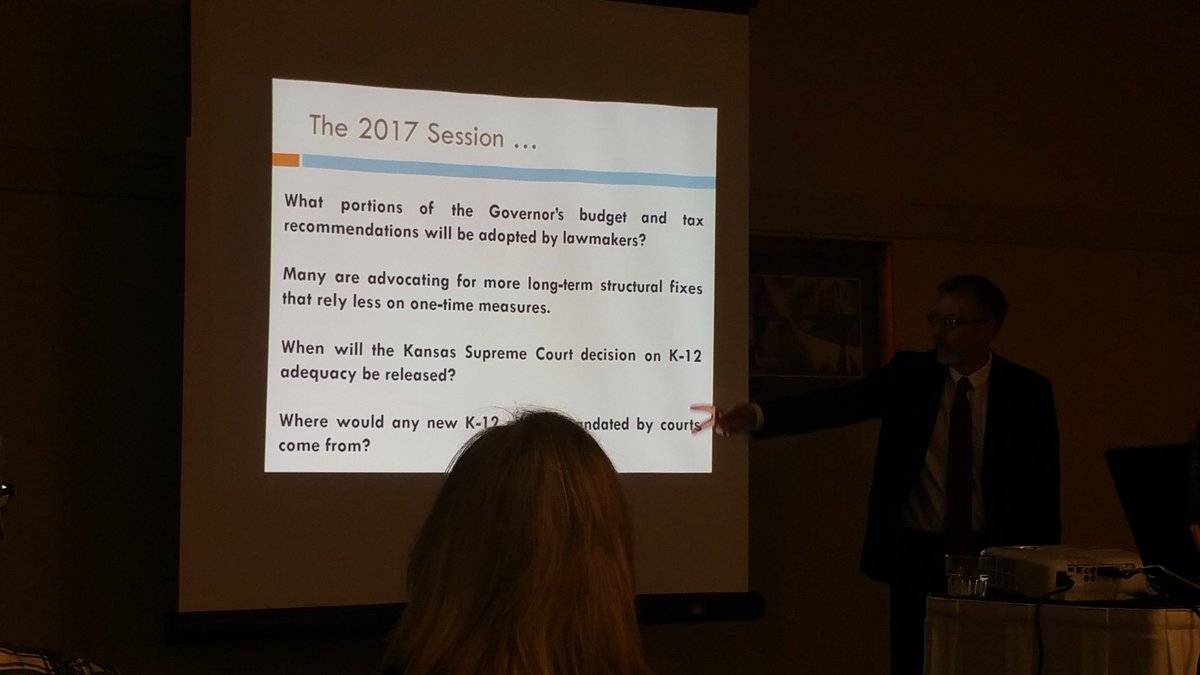 SuptBenJ's tweet image. Chris Courtwright and J.G. Scott presenting on the Kansas budget at @KASBTopeka Advocacy in Action Conference. #355tweets #addresstheproblem