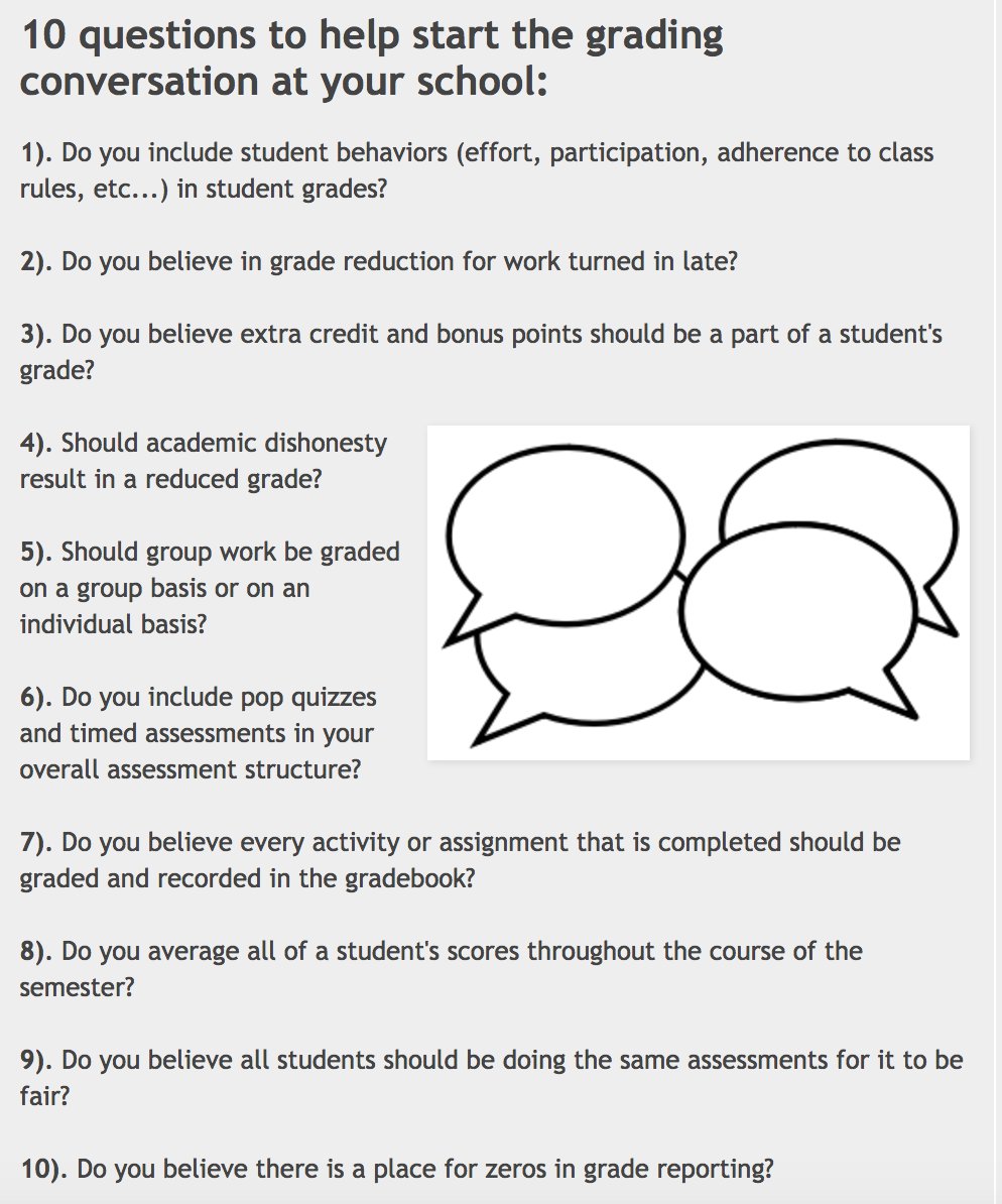 justintarte's tweet image. 10 questions to ask to start the grading/assessment conversation at your school: #edchat #sblchat #education