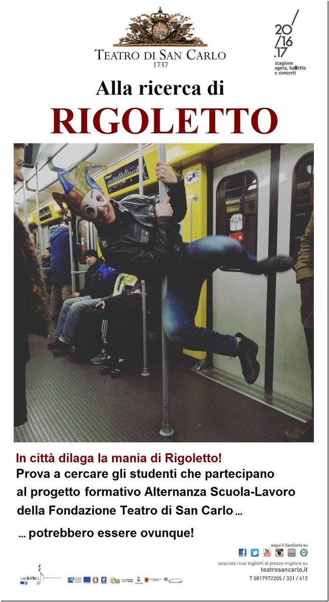 teatrosancarlo's tweet image. In città dilaga la #RigolettoMania! Cerca i nostri #Rigoletto in giro per #Napoli...fatti contagiare anche tu dalla passione per la musica!