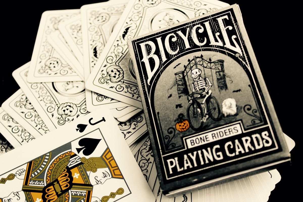 HocusPocusInc's tweet photo. In favor of Friday the 13th, The Bicycle Bone Riders Limited Edition playing cards could be yours to have! #hocuspocusmagic #bicycle https://t.co/3w8VtBVNPV