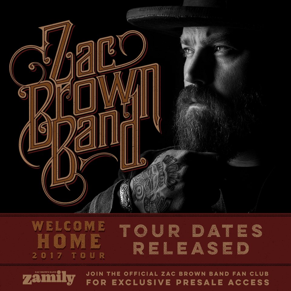 ShoreFire's tweet photo. New @zacbrownband album! New #ZBB tour! 2017 is shaping up. Full dates here: https://t.co/f29DkoG06B #welcomecome https://t.co/7eQzJ0Ppfr
