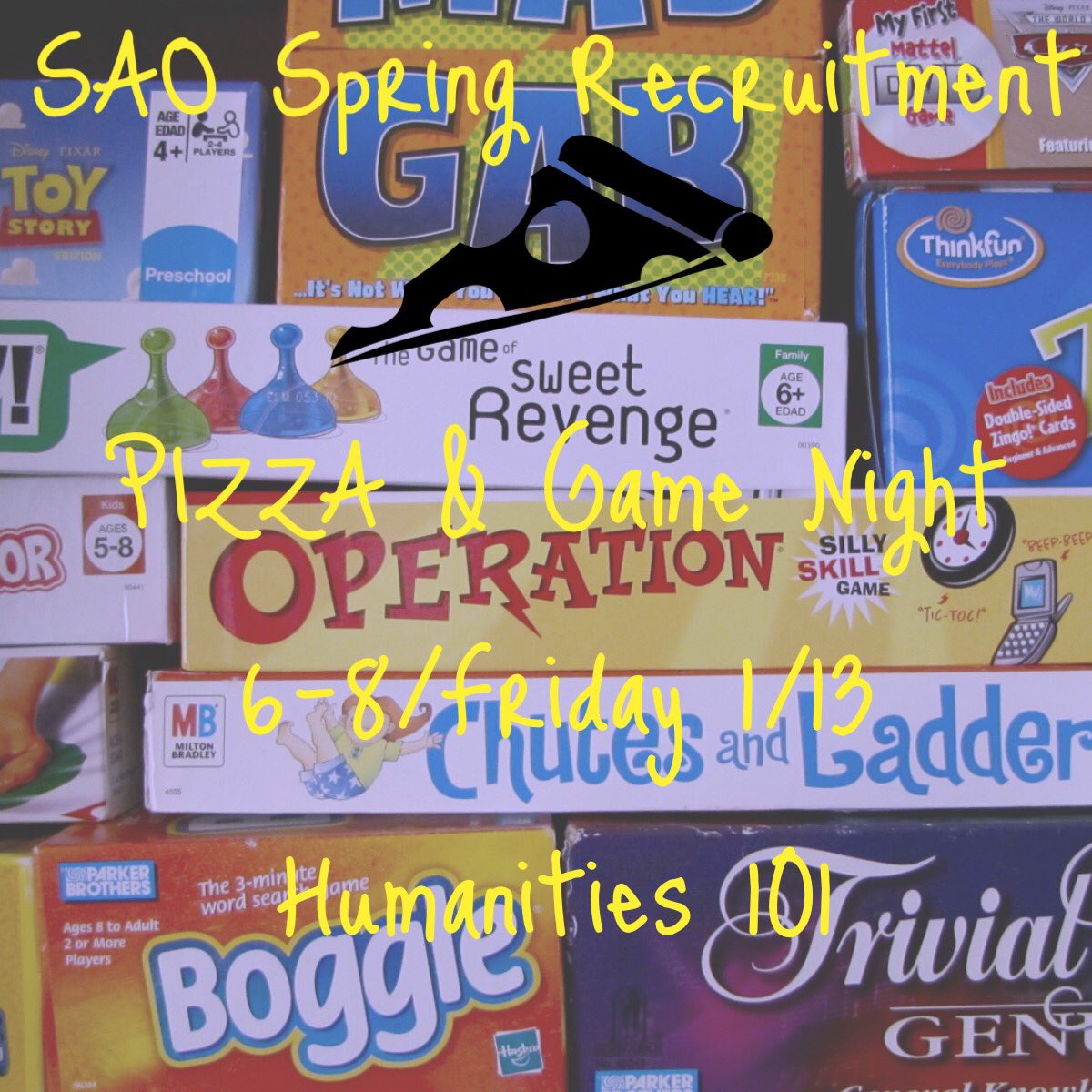 SAO_LeeU's tweet photo. PIZZA &amp; game night is tonight! Come out for our third night of recruitment week 🍕 https://t.co/jdD1M2Fq6b