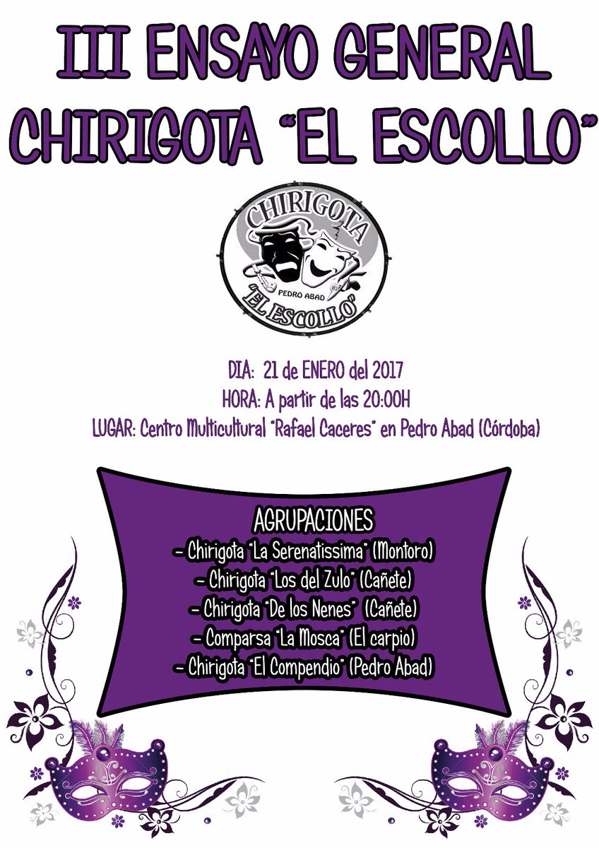 ComparsaMosca's tweet image. El sábado 21 estaremos en el ensayo general de los amigos de la chirigota El Escollo en Pedro Abad, seguro que echaremos un día estupendo.