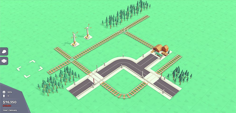 KenneyNL's tweet photo. No trains yet, but vastly improved tracks - working on the railroad crossings now! #gamedev #townsized https://t.co/0EOeqFTImD