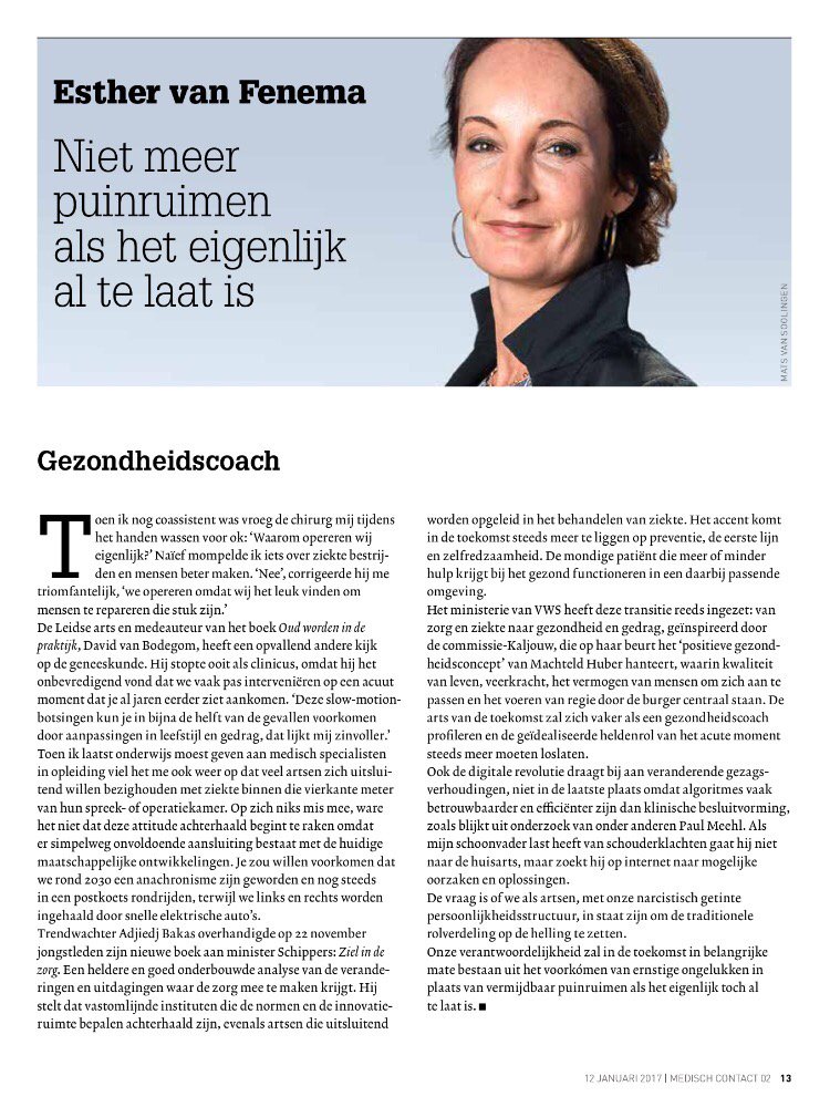 Artsen zijn vooral bezig met puinruimen omdat preventie niet sexy is. Mijn column in Medisch Contact.
