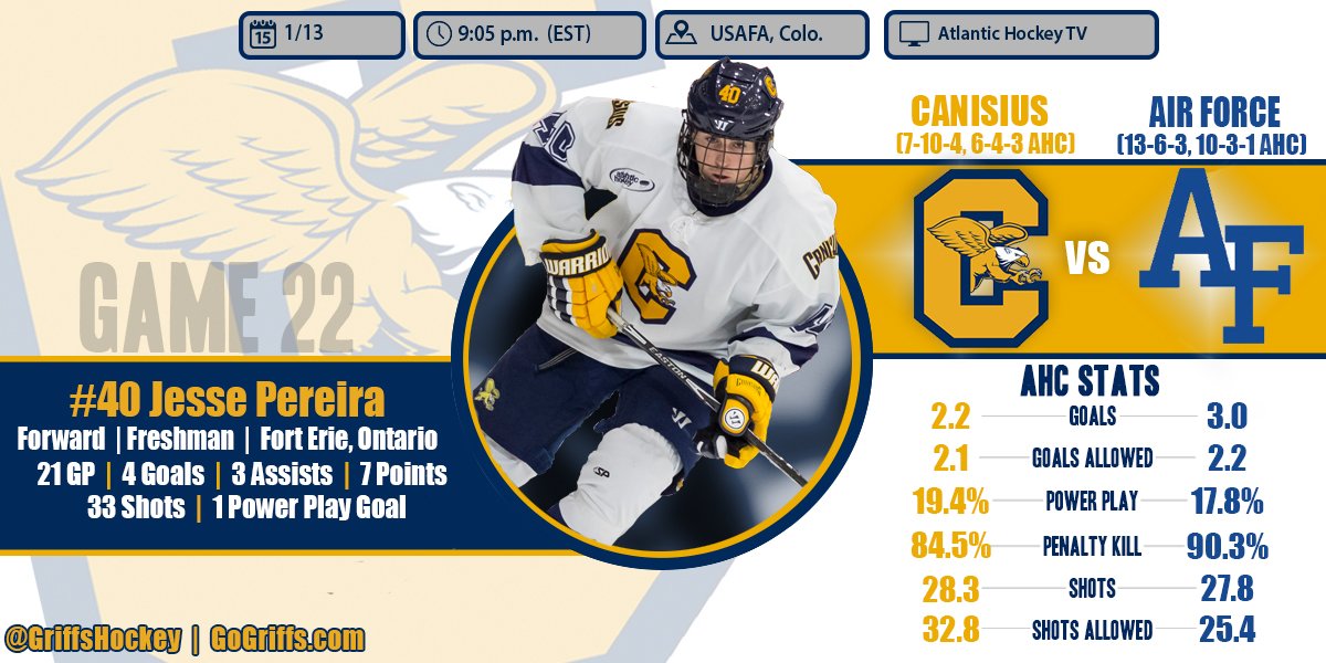 GriffsHockey's tweet photo. GAMEDAY | The #Griffs face league-leading @AF_HKY in a 9:05 (EST) puck drop at Cadet Ice Arena. 

Preview: https://t.co/MKgoSjwoBz https://t.co/nvtnfwggep