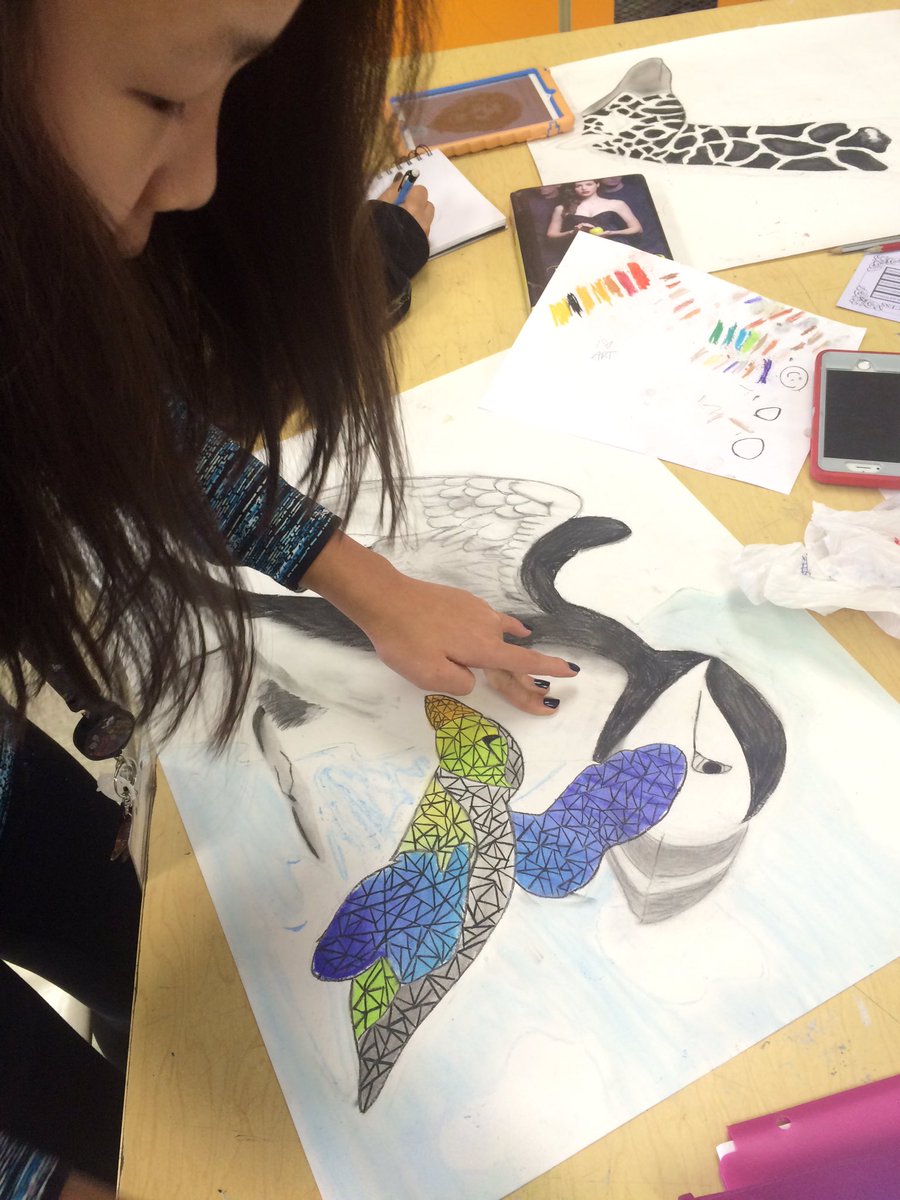 kirkendallART's tweet photo. Overlapping realistic and abstract animals in Advanced Art! #WCSmission https://t.co/deBfaEd85o