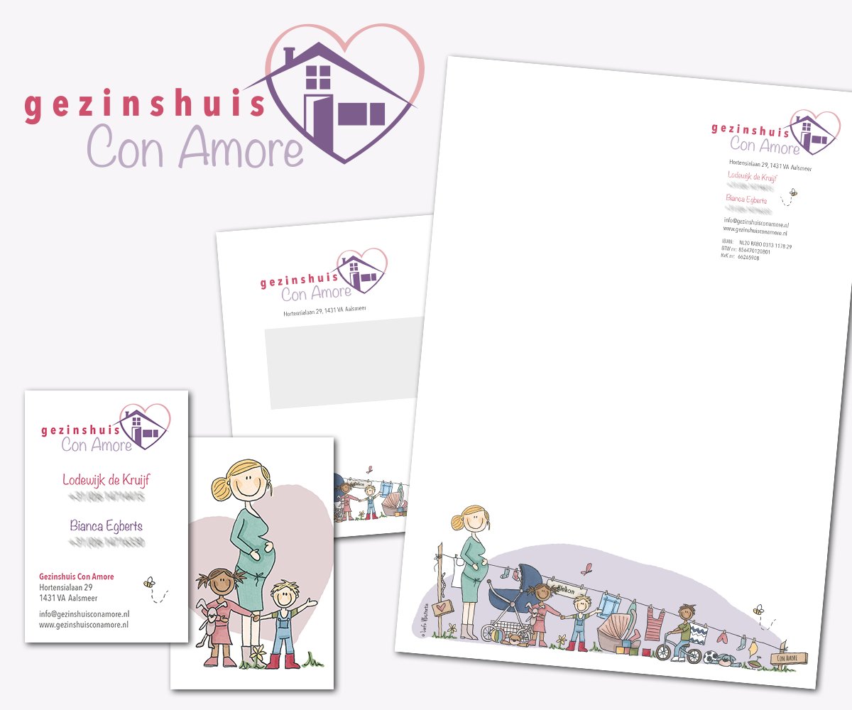 Logo en huisstijl voor Gezinshuis Con Amore, website in de maak. Mooi initiatief om jonge moeder met kindje(s) op te vangen! #leukeopdracht