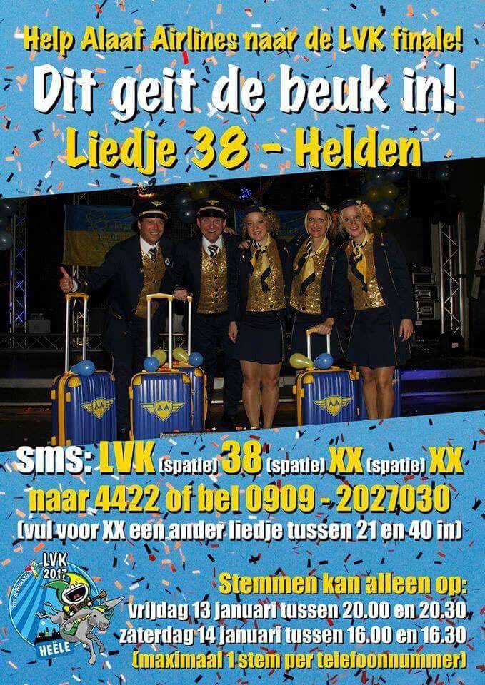 Vergeet vanavond niet om te stemmen op <a href="/alaafairlines/">Alaaf Airlines</a> tussen 20.00 en 20.30 uur! <a href="/L11Alaaf/">L11 Alaaf</a> <a href="/stichtinglvk/">LVK</a> <a href="/DorperKuus/">CV de Dörper Kuus</a> <a href="/omroeppenm/">Omroep P&M</a> <a href="/pemmers/">Pemmers.nl</a>