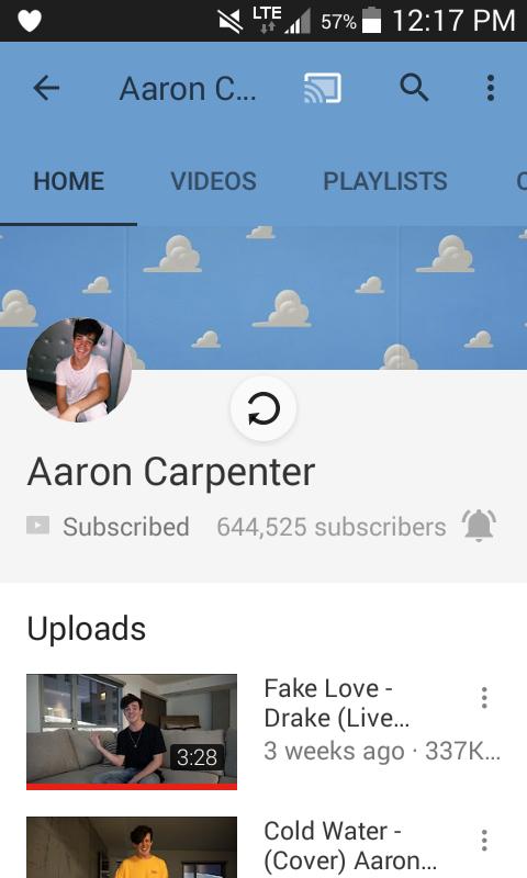 aaronmyonly's tweet photo. I'm sitting here jus refreshing @AaronCarpenter YouTube channel!๐ I'm so ready 4 the video!๐ #FolloMeAaron https://t.co/xmjIDLJn5X