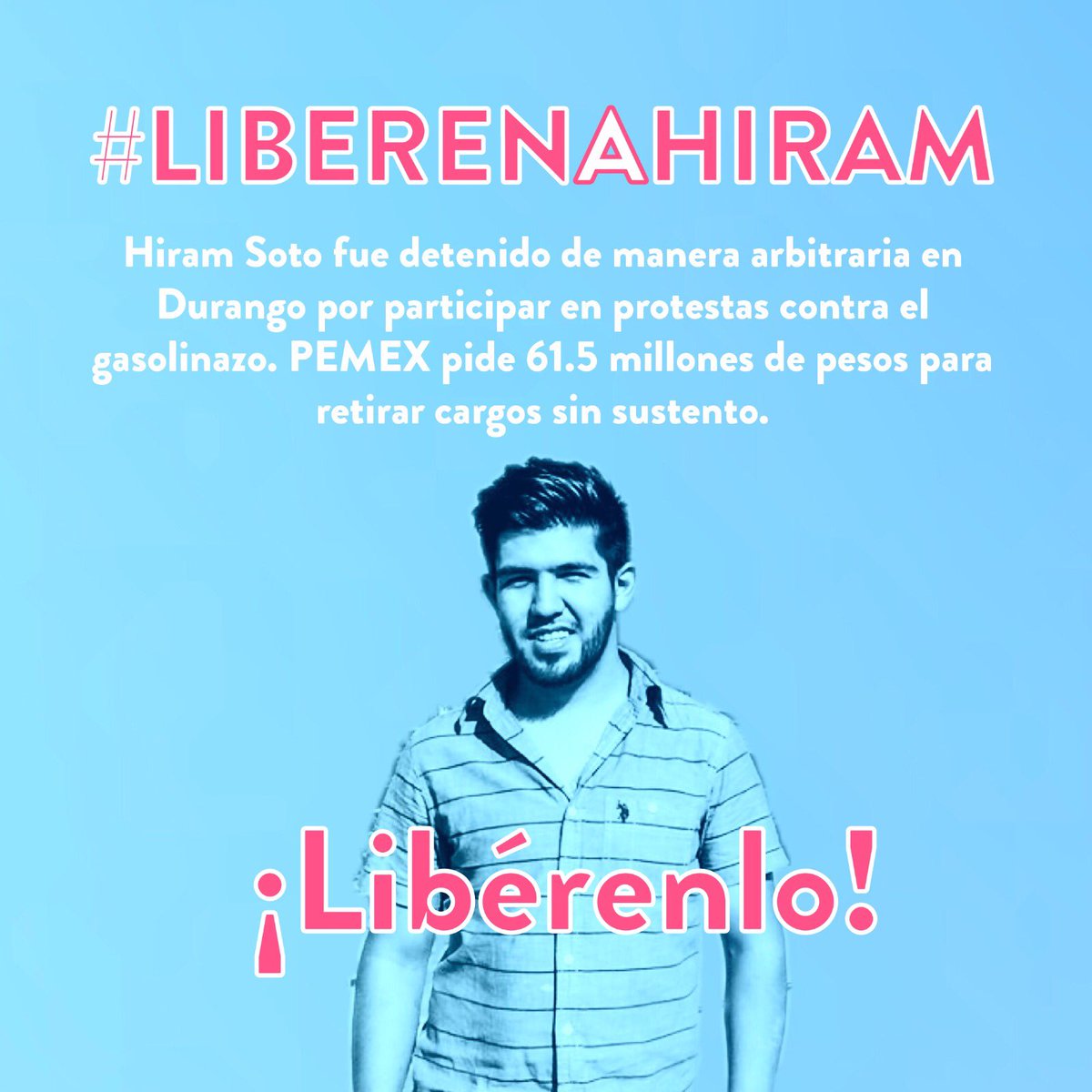 Soy132MX's tweet photo. #Alerta132
Hiram de @yosoy132dgo1 fue detenido por participar como miles pacíficamente en las protestas contra el #Gasolinazo
#LiberenAHiram https://t.co/4yzG0dC4C8