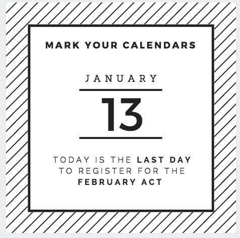milestoneboca's tweet photo. Today is the last day to register for the February 11th ACT (Without incurring a late fee) https://t.co/Y6zLEofjx7
